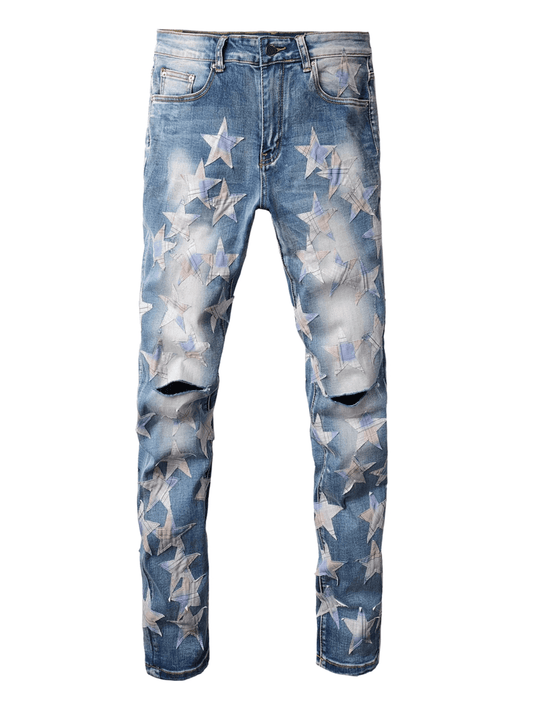 Blue Ripped Patch Jeans