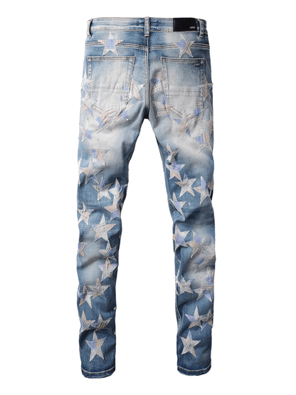 Blue Ripped Patch Jeans