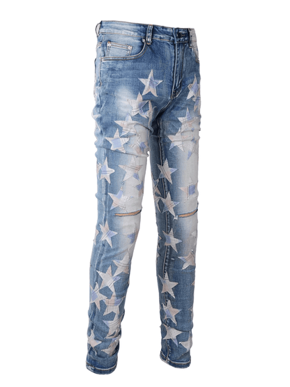 Blue Ripped Patch Jeans