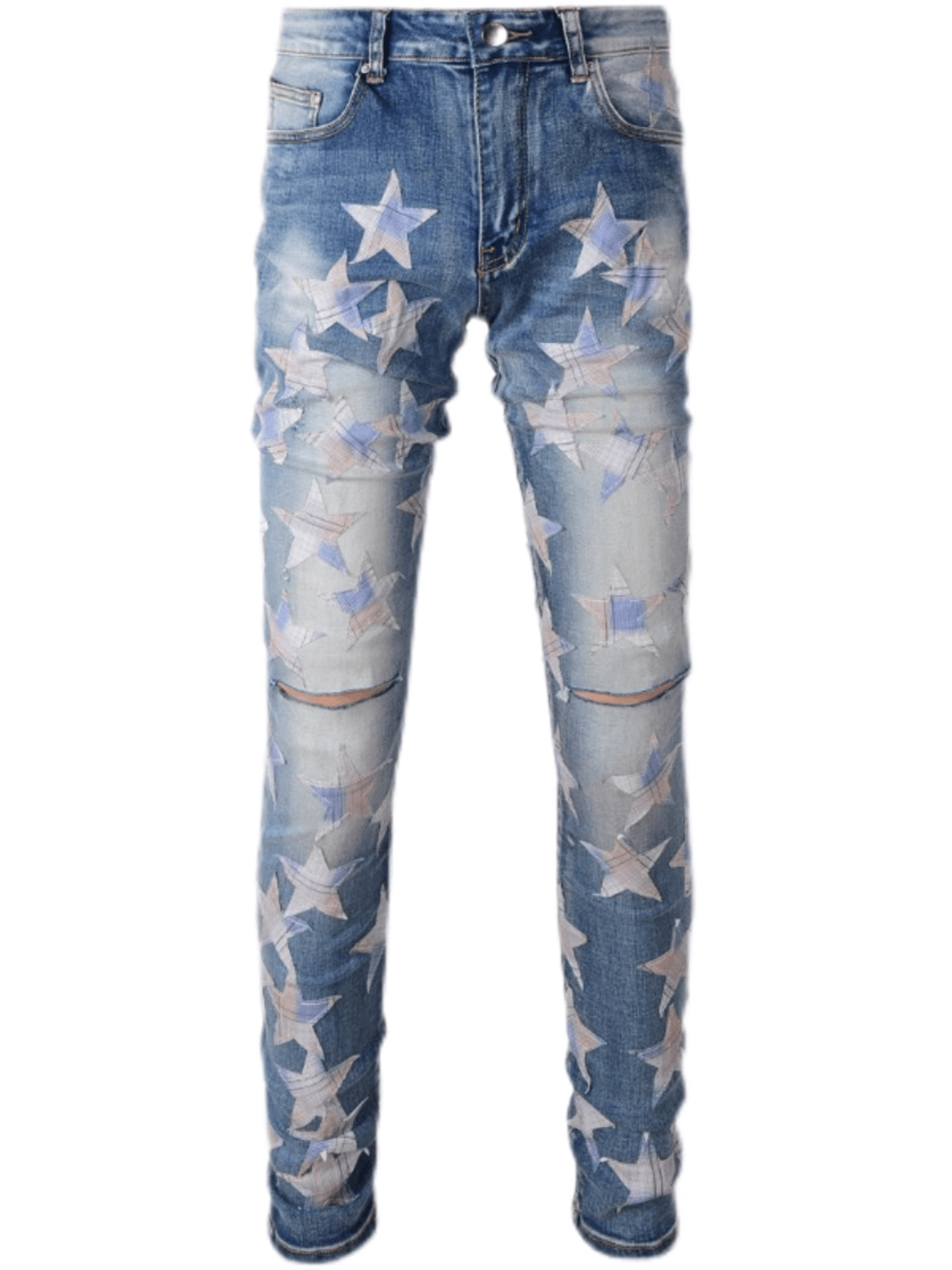 Blue Ripped Patch Jeans