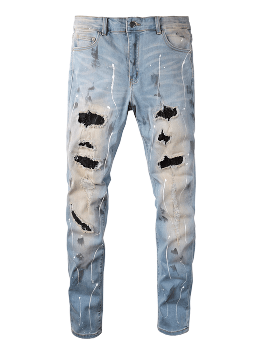 Denim Patch Rhinestone Jeans