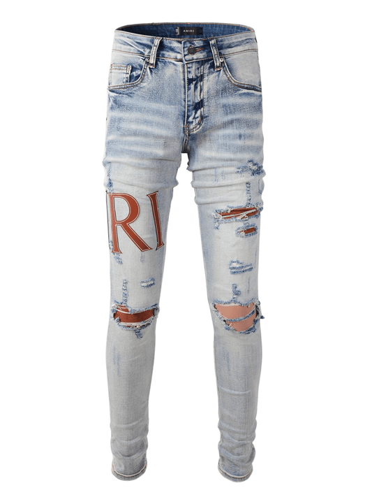 Light Blue Red Writing Jeans
