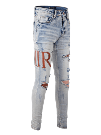 Light Blue Red Writing Jeans