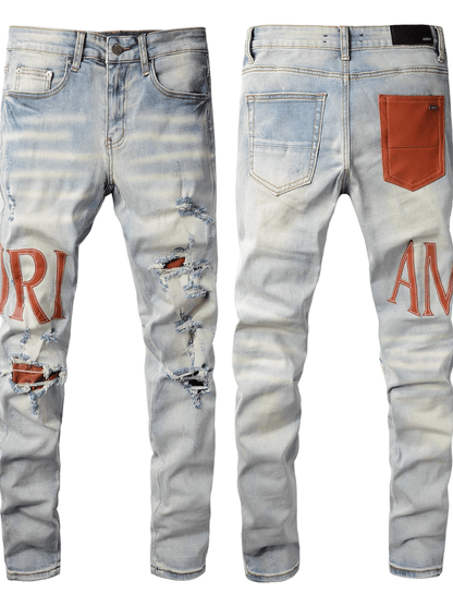 Light Blue Red Writing Jeans