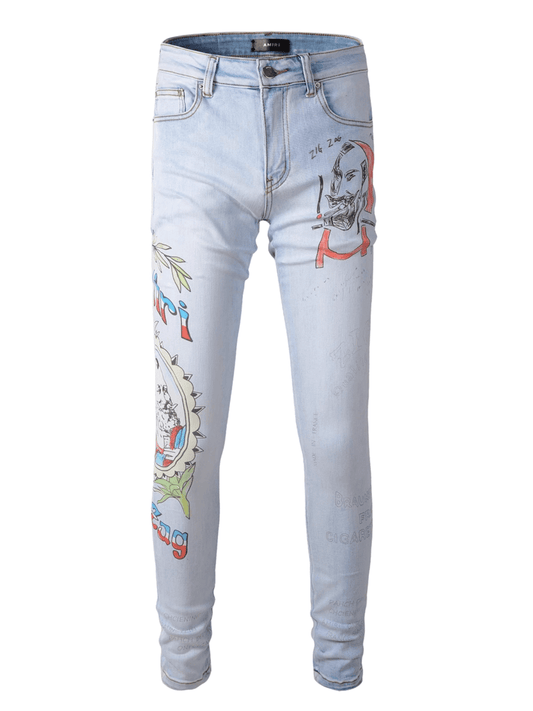 Light Graffiti Print Jeans