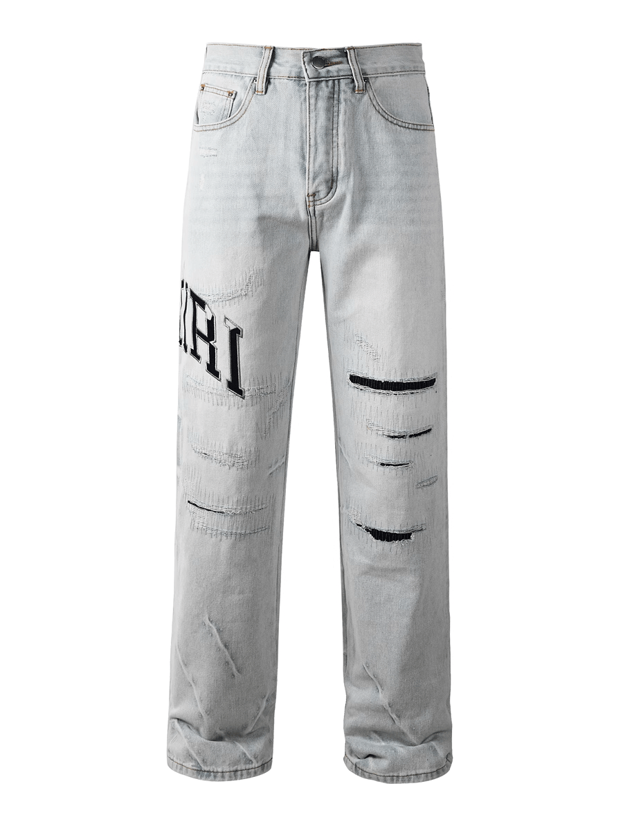 Washed Light Baggy Writing Jeans