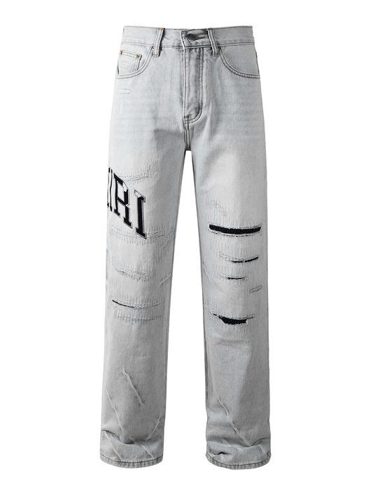 Washed Light Baggy Writing Jeans