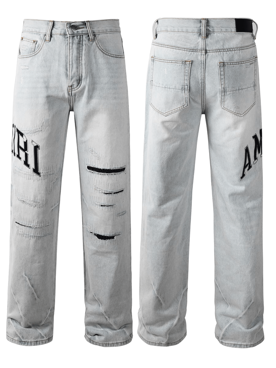 Washed Light Baggy Writing Jeans