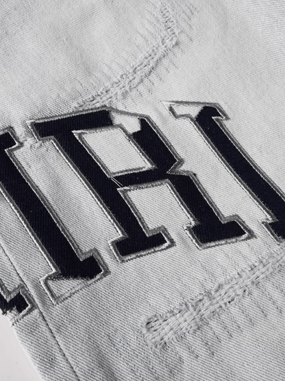 Washed Light Baggy Writing Jeans
