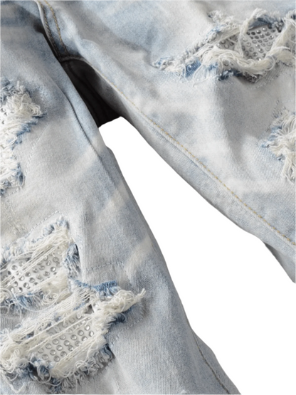 Light Blue Ripped Diamond Patch Jeans