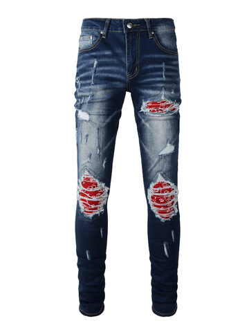 Navy Red Patch Jeans