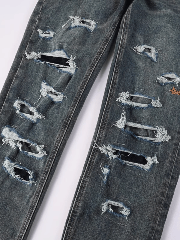 Retro Blue Ripped Washed Jeans