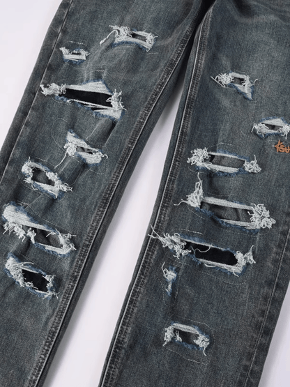 Retro Blue Ripped Washed Jeans