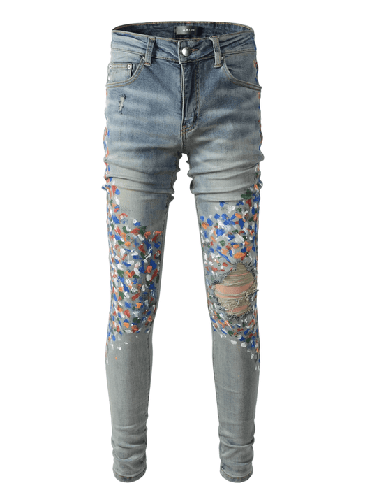 Blue Ripped Patch Jeans