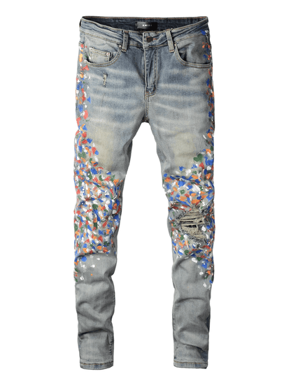 Blue Ripped Patch Jeans