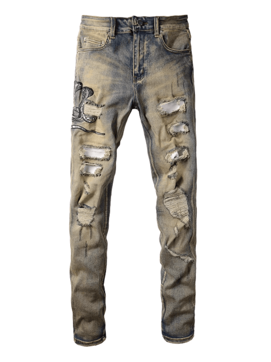 Washed Denim Snake Jeans