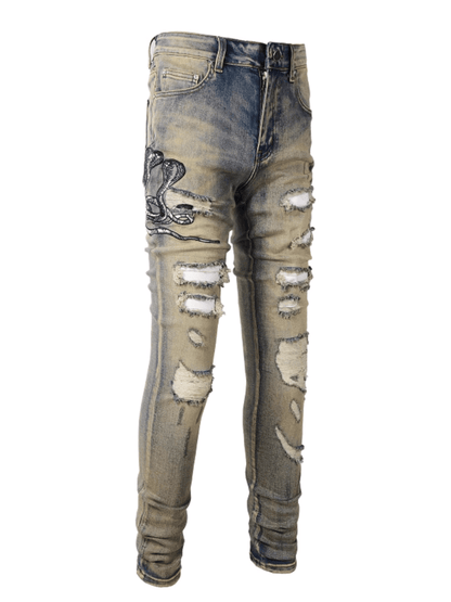 Washed Denim Snake Jeans