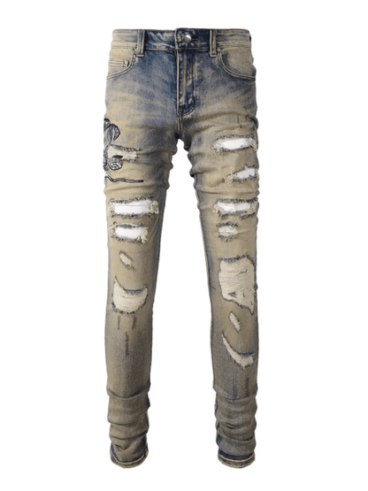 Washed Denim Snake Jeans