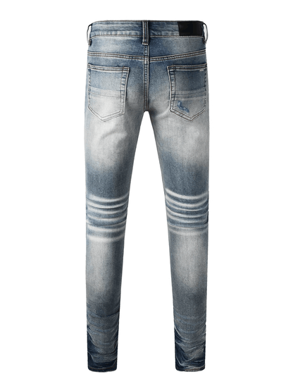 Blue Washed Ripped Patch Jeans