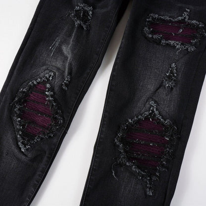 Wine Red  Patch Jeans