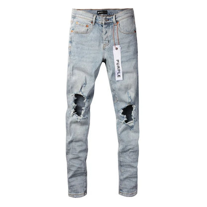 Light Blue Knee Holes Fashion Jeans