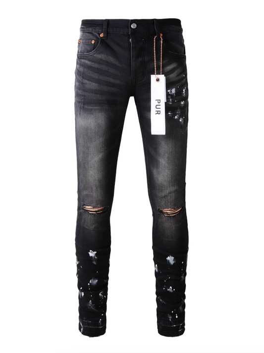 Black Ripped Paint Jeans