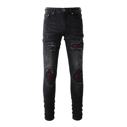 Wine Red  Patch Jeans