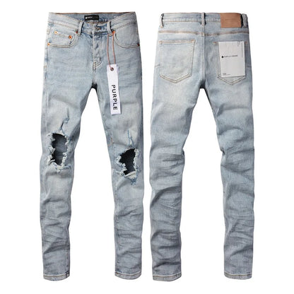 Light Blue Knee Holes Fashion Jeans
