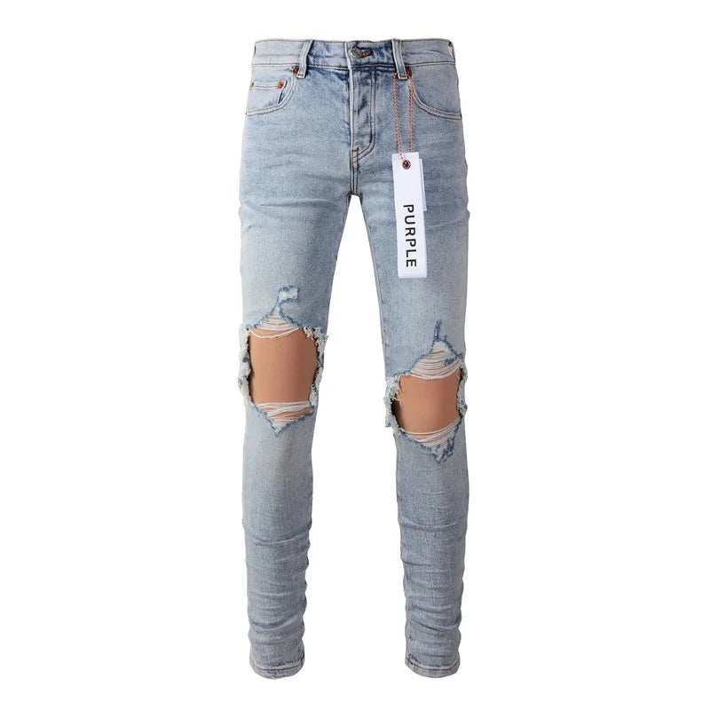 Light Blue Knee Holes Fashion Jeans