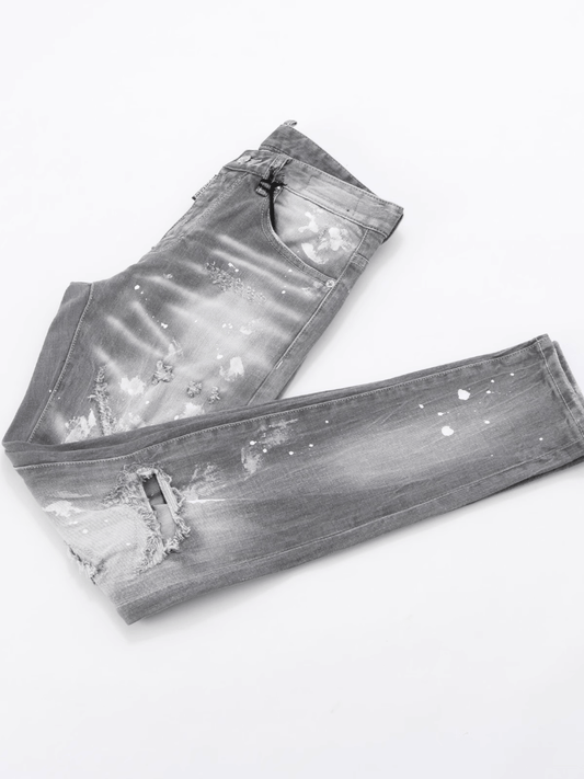 Smoke Gray Paint Ripped Jeans