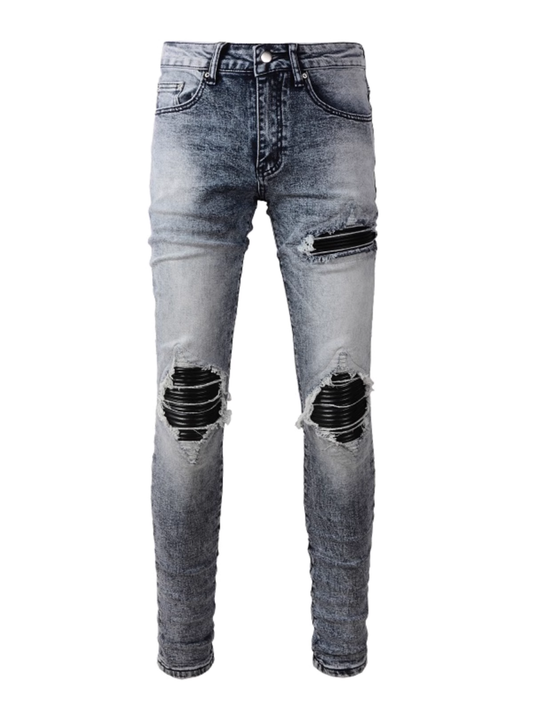 Blue Washed Black Patch Jeans