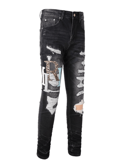 Black Ripped Writing Jeans