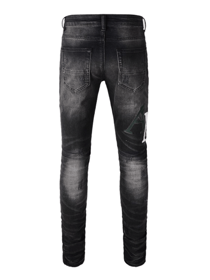 Black Ripped Writing Jeans