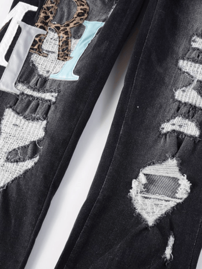 Black Ripped Writing Jeans