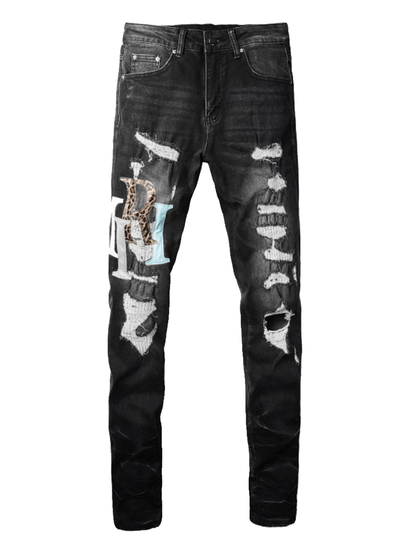 Black Ripped Writing Jeans