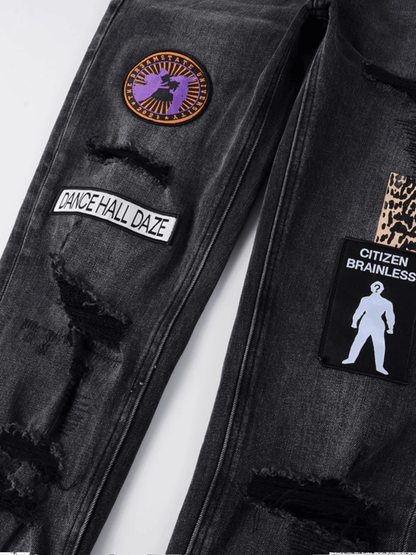 Washed Black Patch Jeans