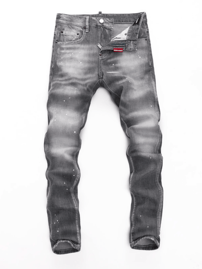 Smoky Gray White Paint Jeans