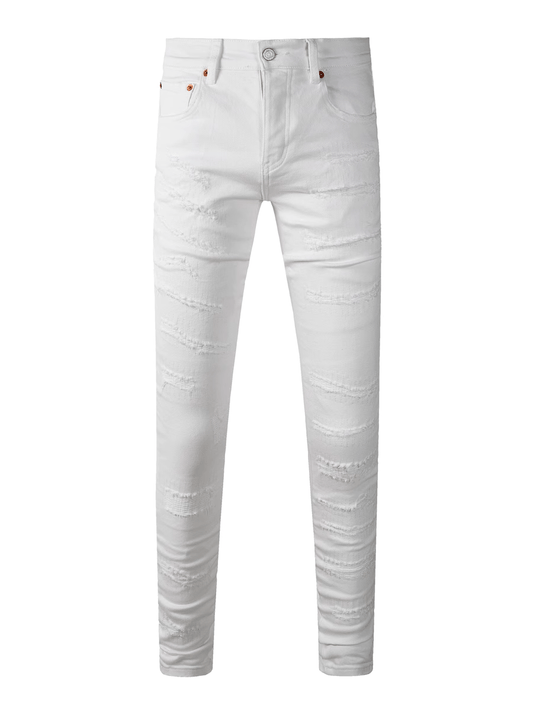 White Ripped Scratched Jeans