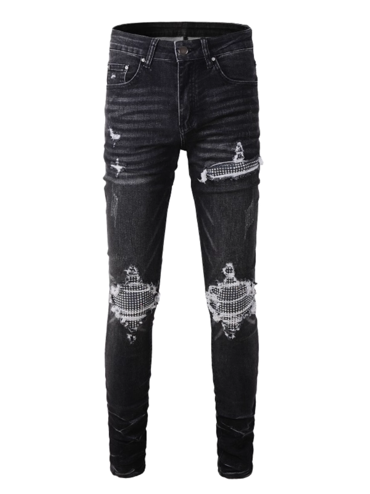 Black Rhinestone Patch Jeans
