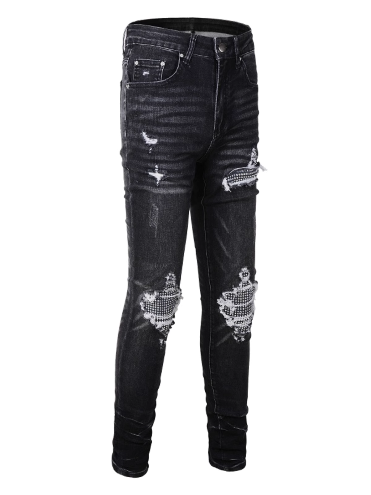 Black Rhinestone Patch Jeans