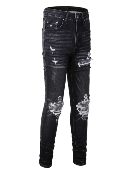 Black Rhinestone Patch Jeans