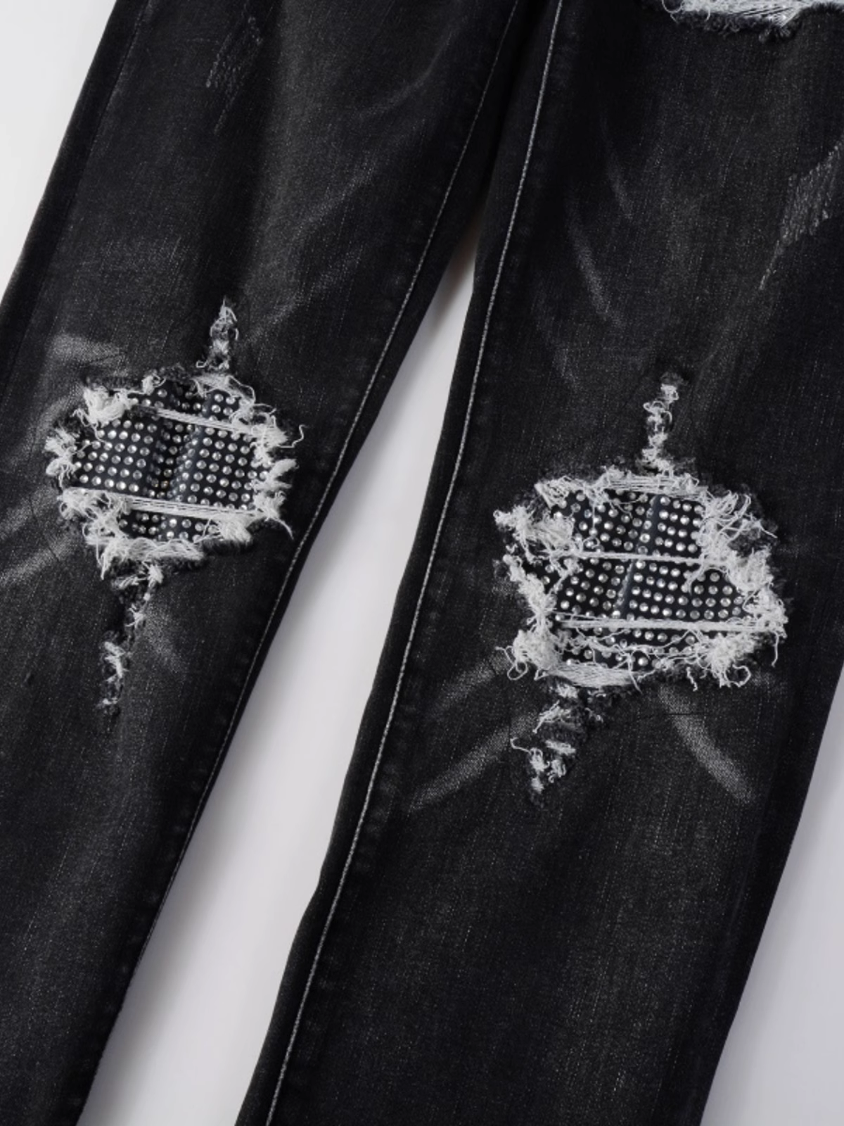 Black Rhinestone Patch Jeans