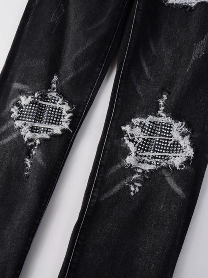 Black Rhinestone Patch Jeans