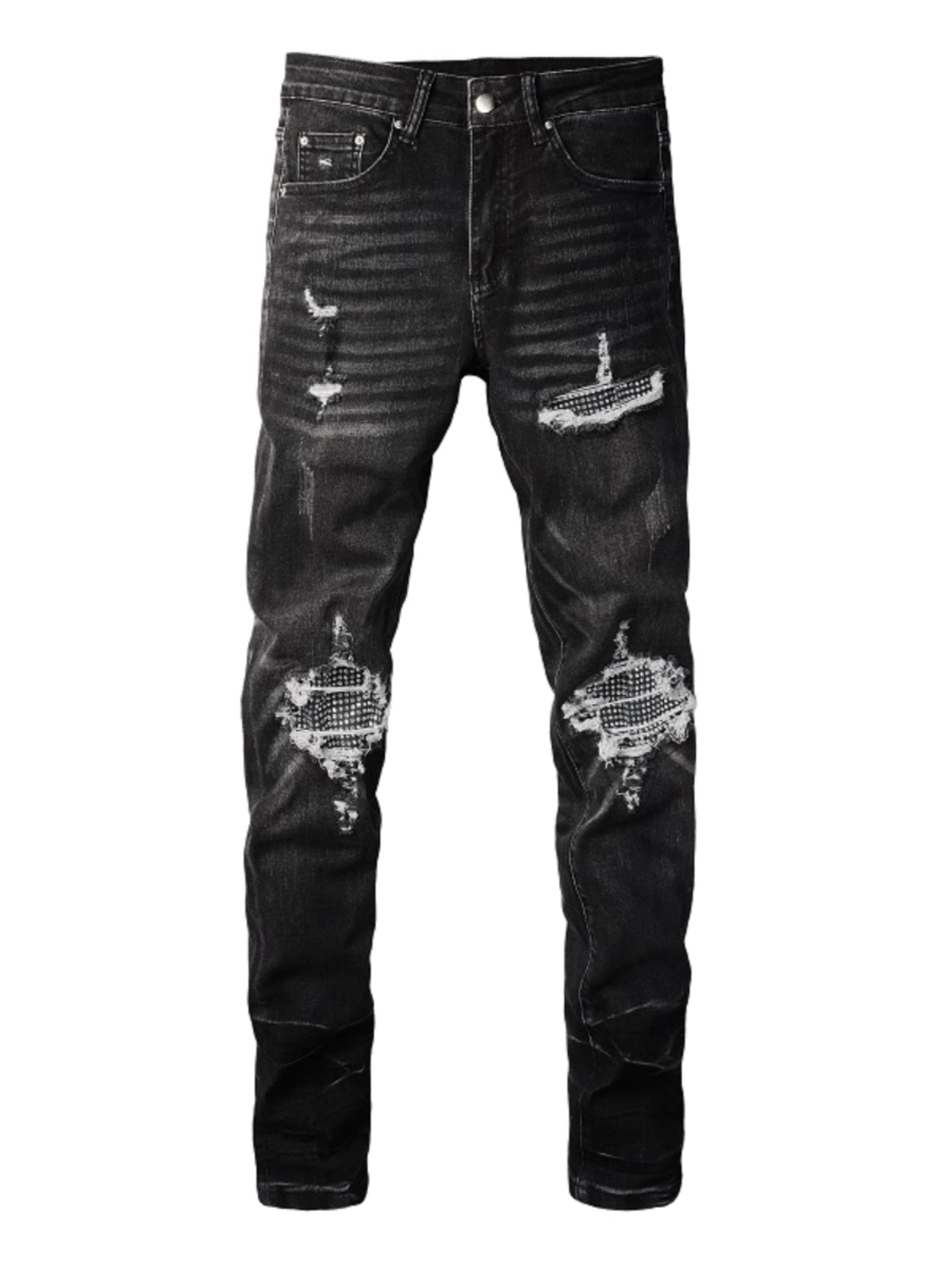 Black Rhinestone Patch Jeans