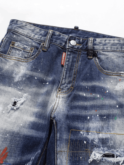 Blue Washed Patch Paint Jeans