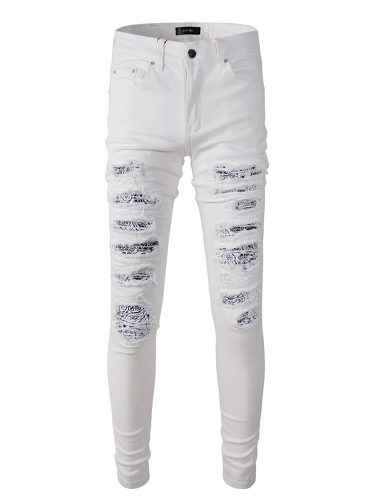 White Ripped Patch Jeans