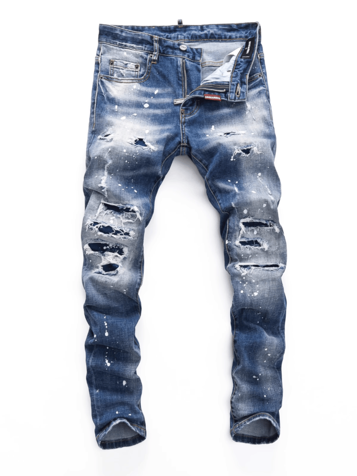 White Blue Washed Paint Jeans