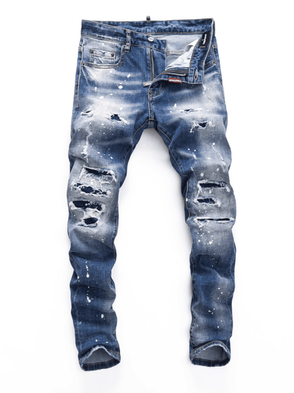 White Blue Washed Paint Jeans