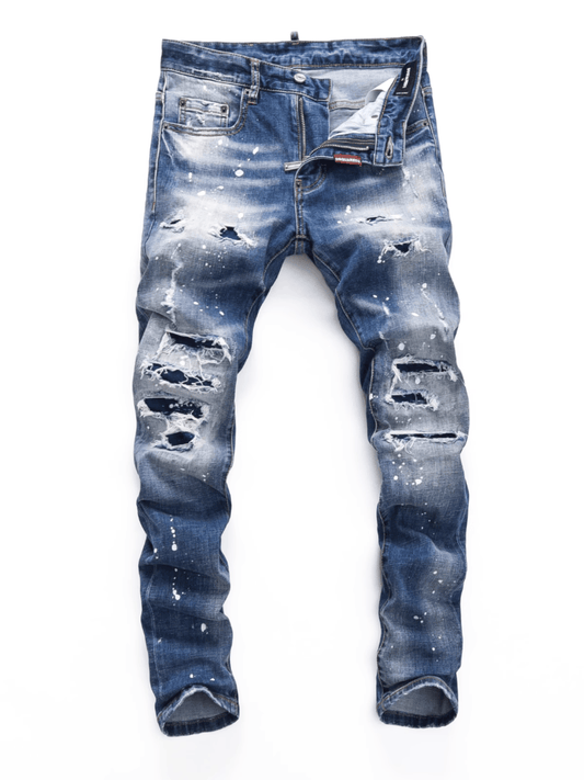 White Blue Washed Paint Jeans