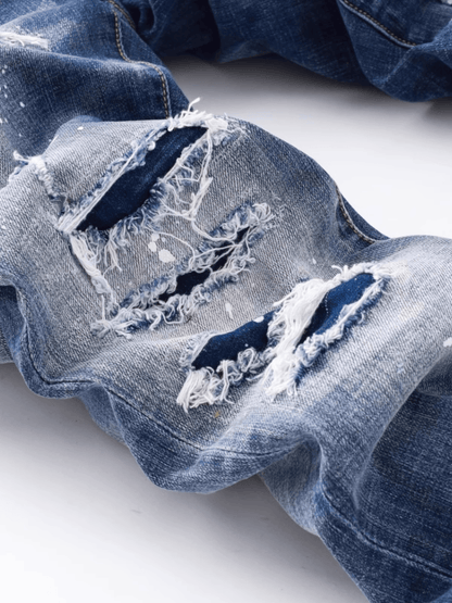 White Blue Washed Paint Jeans